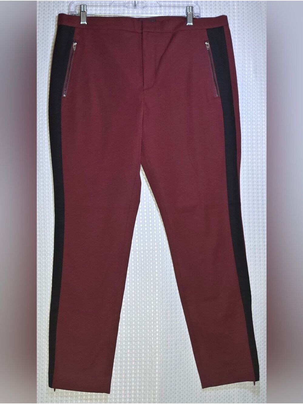 Banana Republic Burgundy Ankle Pants with Black Side Stripe - Picture 3 of 12